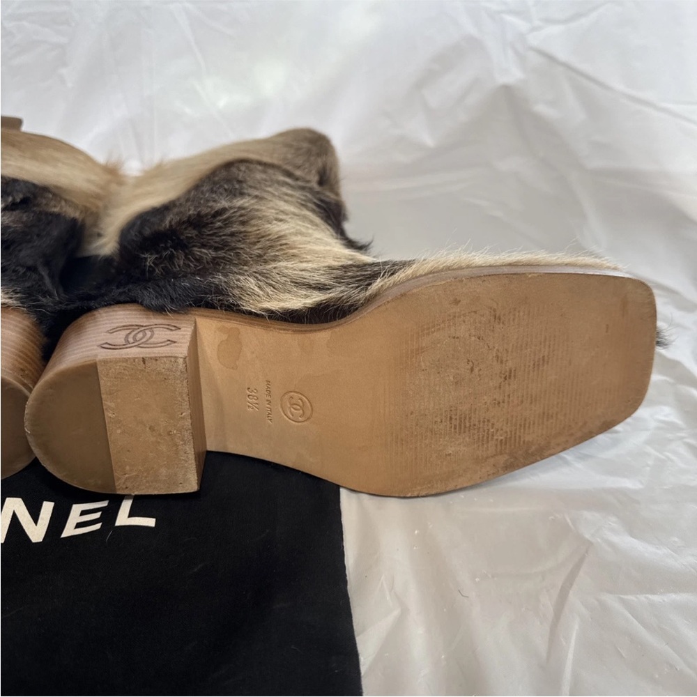 CHANEL 2014 Dallas Aspen Fur-Trimmed  Goat Hair Cowboy Boots 38.5 - Picture 13 of 15
